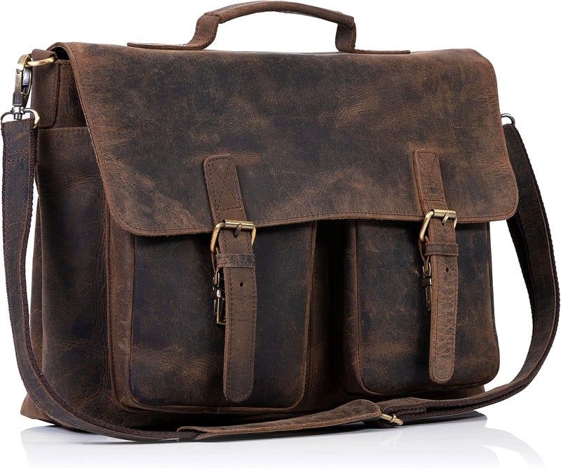 KomalC 18 Inch Leather briefcase Laptop Messenger Bags for Men and Women Best Office Satchel Bag (Messenger Bag) - Image 1